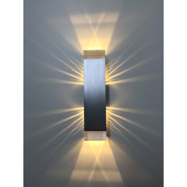 SpiceLED Wandleuchte | ShineLED-6 | Schalter | 2x3W Warmweiß |  hell silbernes Gehäuse | Schatteneffekt | High-Power LED Wandlampe | mit klaren Gläsern