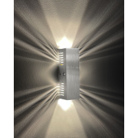 SpiceLED Wandleuchte | ShineLED-6 | Schalter | 2x3W Warmweiß |  hell silbernes Gehäuse | Schatteneffekt | High-Power LED Wandlampe | mit klaren Gläsern
